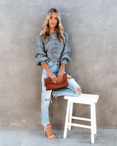 Upstage Cropped Balloon Sleeve Pom Sweater